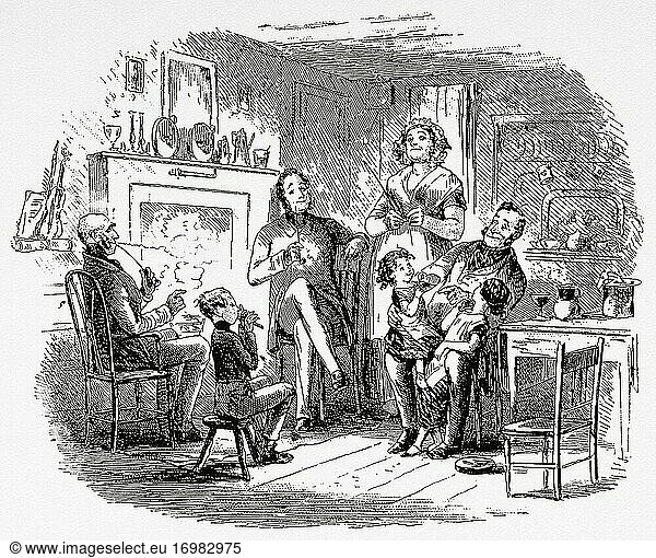 Das freundliche Verhalten von Mr. Bucket. Szene aus Bleak House von Charles Dickens (London  1852-1853) Satirischer Roman über die Ungerechtigkeiten des Court of Chancery.