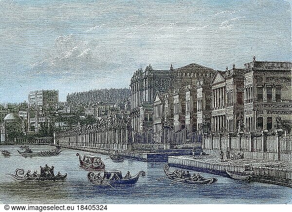 Das Palais des Dolmabahce-Palastes in Konstantinopel  heute Istanbul  Türkei  Historisch  digital restaurierte Reproduktion von einer Vorlage aus dem 19. Jahrhundert  Asien