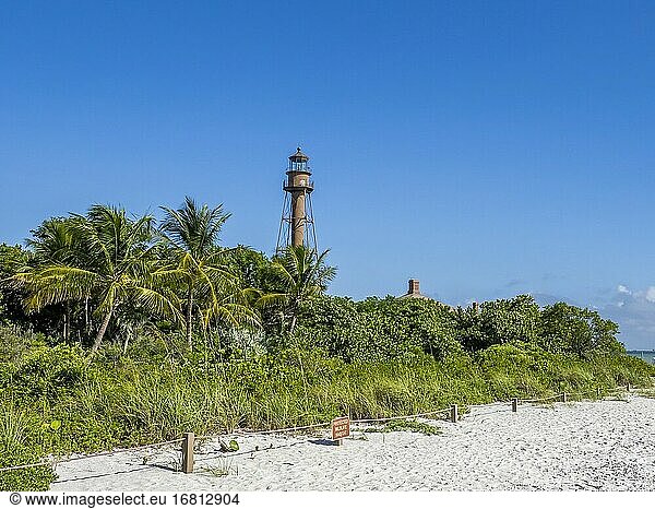Das Sanibel Island Light oder Point Ybel Light auf Sanibel Island im Golf von Mexiko im Südwesten Floridas in den Vereinigten Staaten.