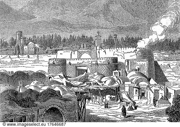 Das Tor Schah-Abdulazim in Teheran im alten Persien  Jahre 1860  digital restaurierte Reproduktion einer Originalvorlage aus dem 19. Jahrhundert  Iran