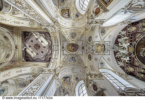 Deckengewölbe mit Fresken  Lorenzirche  Kempten  Allgäu  Oberschwaben  Schwaben  Bayern  Deutschland  Europa