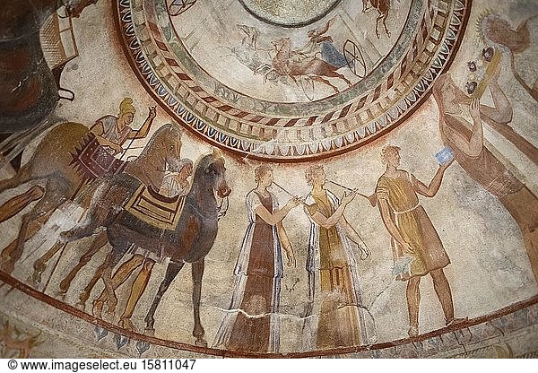 Deckenmalerei im thrakischen Grab von Kazanlak  Kopie  Unesco-Weltkulturerbe  Provinz Stara Zagora  Bulgarien  Europa