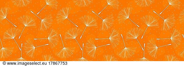 Decorative banner with flying dandelion seeds  repeating vector pattern