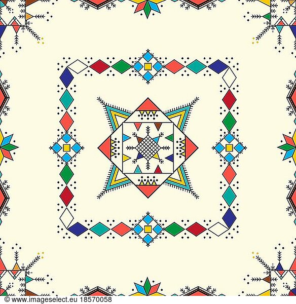 Dekoratives  sich wiederholendes geometrisches Muster  inspiriert von den traditionellen Malereien von Al-Qatt Al-Asiri
