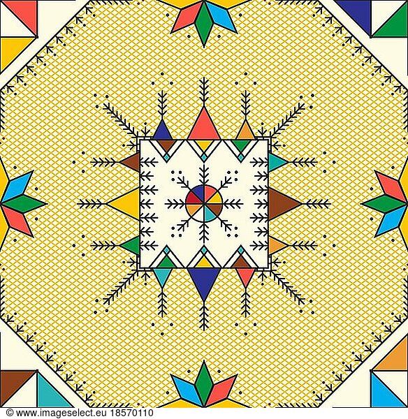 Dekoratives  sich wiederholendes geometrisches Muster  inspiriert von den traditionellen Malereien von Al-Qatt Al-Asiri
