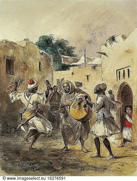 Delacroix Eug?ne - Afrikaner tanzen auf der Straße - Französische Schule - 19. Jahrhundert.