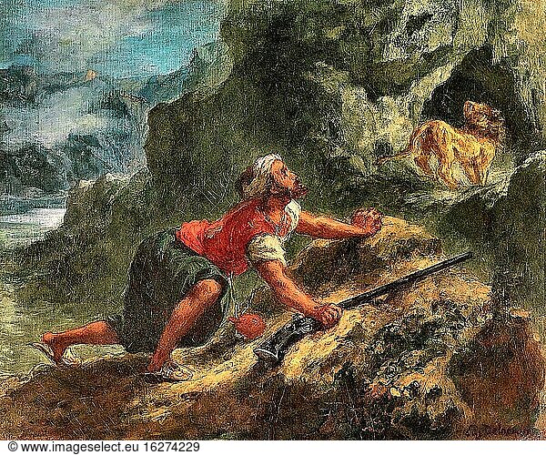 Delacroix Eug?ne - Araber auf der Pirsch nach einem Löwen - Französische Schule - 19. Jahrhundert.