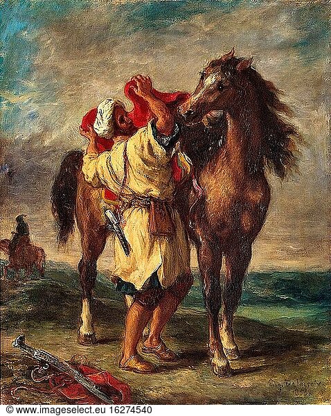 Delacroix Eug?ne - Araber sattelt sein Pferd - Französische Schule - 19. Jahrhundert.