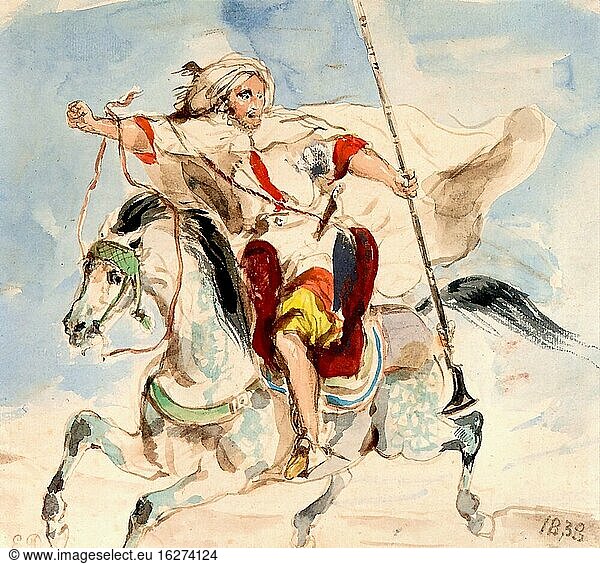Delacroix Eug?ne - Arabischer Reiter mit Pferd - Französische Schule - 19. Jahrhundert.