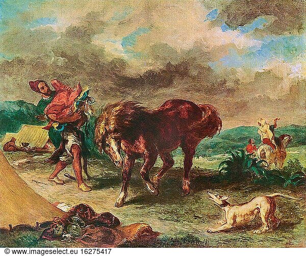 Delacroix Eug?ne - Der Marokkaner Und Sein Pferd - Französische Schule - 19. Jahrhundert.