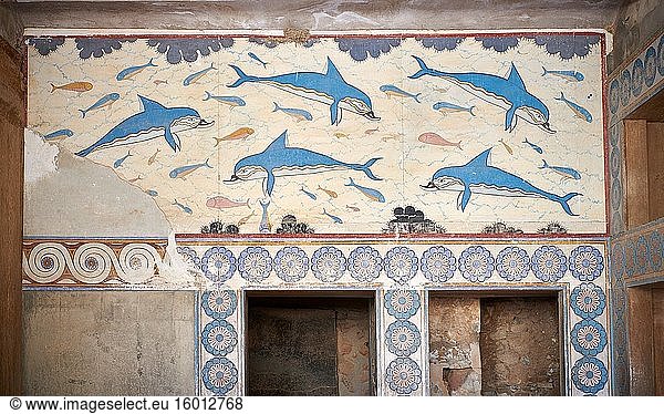 Delfin-Freco des Megaron der Königin  archäologische Stätte des Palastes von Knossos  Kreta.