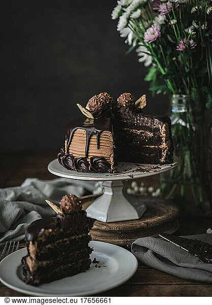 Delicious Hazelnut Chocolate Cake sliced