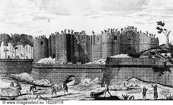 Demolition of the Bastille / etching