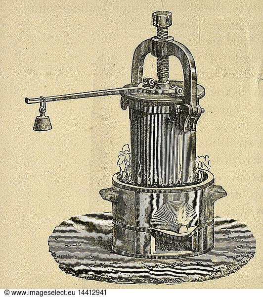 Denis Papin"s (1647-1712) digester  the forerunner of the domestic pressure cooker.