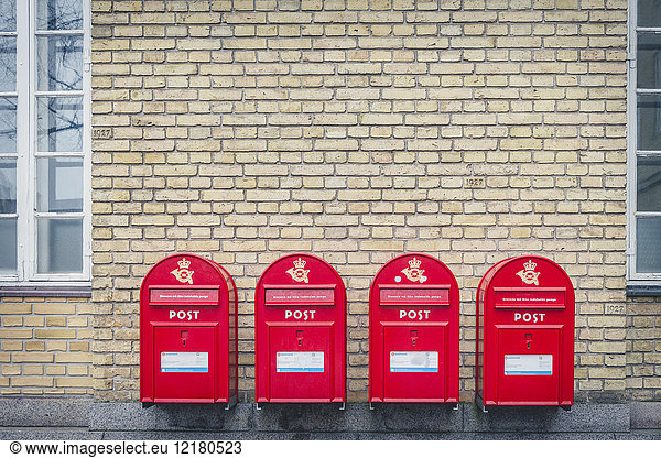 Denmark  Aarhus  row of four mailboxes in front of facade