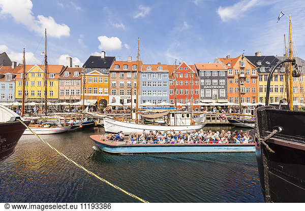Denmark  Copenhagen  Nyhavn  canal and tourist boat