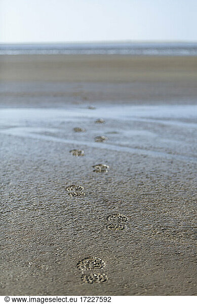 Denmark  Romo  Shoe prints on sandy beach