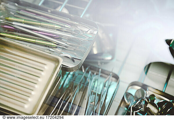 Dental tools being disinfected in autoclave