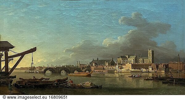 Der Bau der Westminster Bridge  Samuel Scott  1742  Metropolitan Museum of Art  Manhattan  New York City  USA  Nordamerika.