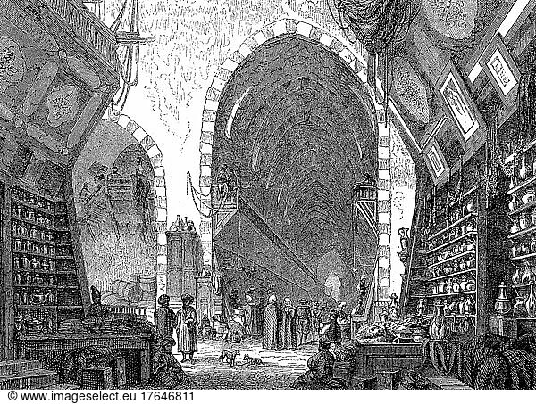 Der Bazar in Konstantinopel  Istanbul  Türkei  um 1866  digital restaurierte Reproduktion einer Originalvorlage aus dem 19. Jahrhundert  genaues Originaldatum nicht bekannt  Asien