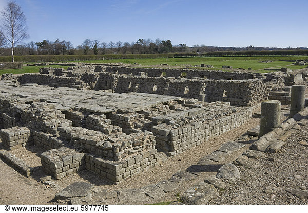 Der Boden des die Kornkammer zeigen die Fußbodenheizung Hypokaustum Heizsystem,  in der Römerstadt bei Corbridge,  Hadrianswall Bereich,  UNESCO World Heritage Site,  Northumbria,  England,  Vereinigtes Königreich,  Europa