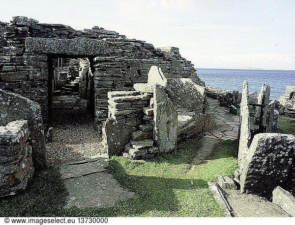 Der Broch von Gurness  Evie  vermutlich ein frühkeltischer Bergfried  Eingangsansicht. UK. Keltisch. Orkney-Inseln.