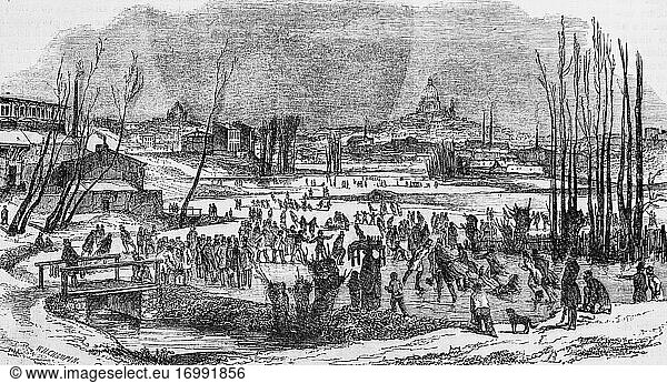 Der eiskasten im winter  paris gemälde von edmond texier  herausgeber paulin et le chavalier 1853.