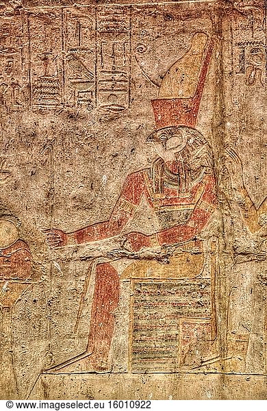 Der Gott Horus  Basrelief  Beit al-Wali-Tempel  Kalabscha  UNESCO-Weltkulturerbe  nahe Assuan  Ägypten