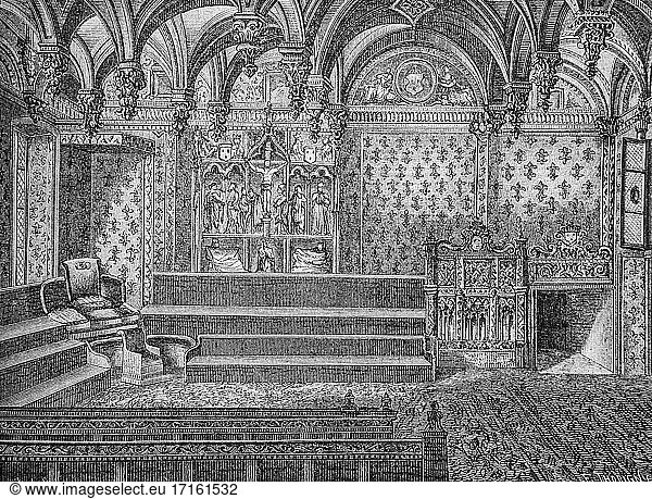 Der große parlamentssaal in paris 1500-1600  populäre geschichte frankreichs von henri martin  herausgeber furne 1860.