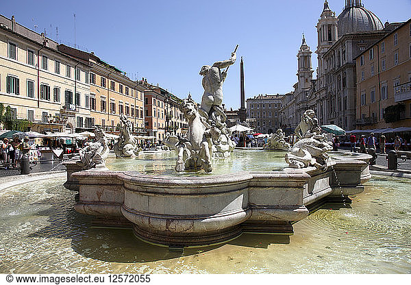 Der Neptunbrunnen Navona-Platz Rom Italien. Künstler: Samuel Magal