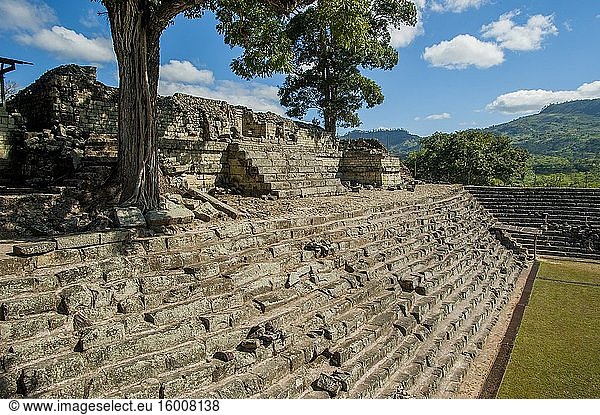 Der Osthof (Patio Los Jaguares) in der archäologischen Stätte der Maya (Unesco-Weltkulturerbe) in Copan  Honduras.