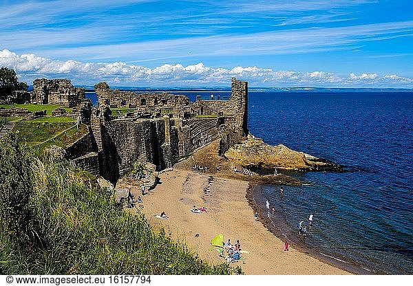 Der Strand und die Ruinen von St Andrews Castle  St Andrews  Fife  Schottland.