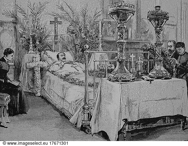 Der Tod des Herzogs von Clarence. Die Leichenhalle in Sandringham  Historisch  digitale Reproduktion einer Originalvorlage aus dem 19. Jahrhundert