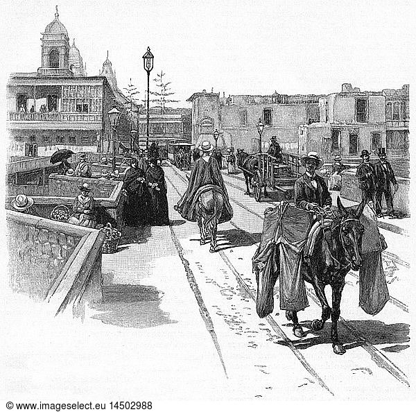 Desemparados Bridge  Lima  Peru  Built in 1610  Church of San Jose  Harper's New Monthly Magazine  Illustration  January 1891