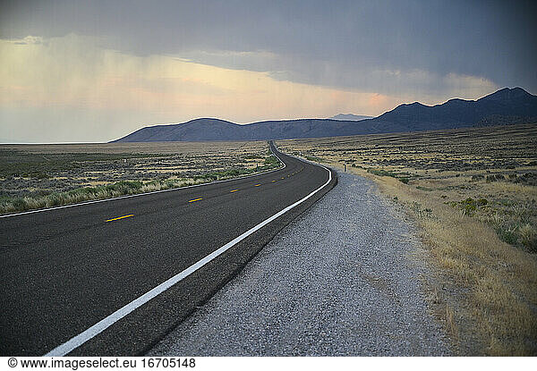 Deserted Road in The Nevada Desert With Rain