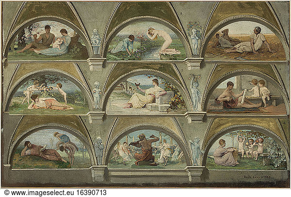 Designs for the Salon des Cariatides of the Hôtel de Ville de Paris: Allegorical scenes of everyday life (arches)