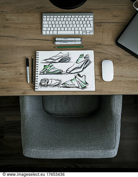 Desk drawing with pencils and markers