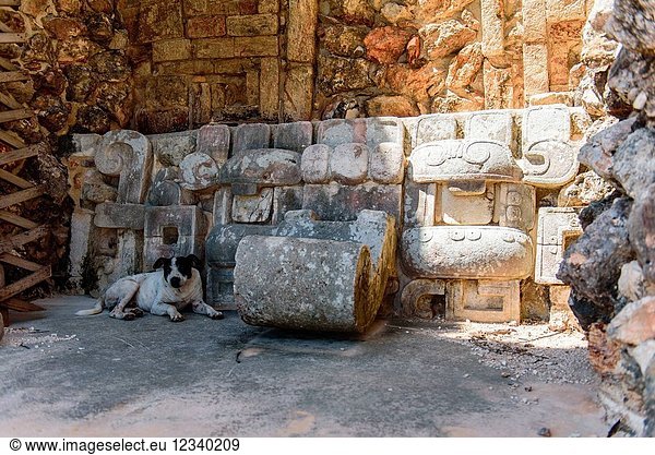 Detail in der Pyramide des Magiers in der prähispanischen Maya-Stadt Uxmal archäologische Stätte Provinz Yucatan Mexiko Nordamerika