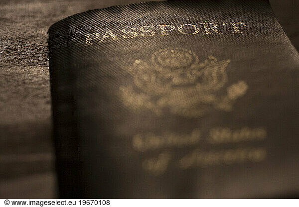 Detail of a worn and tattered passport cover