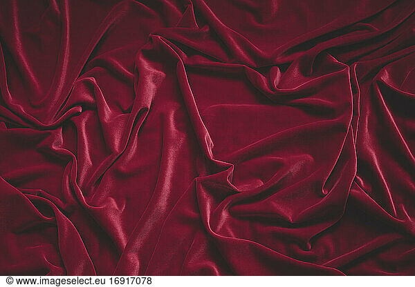 Detail of crumpled red velvet fabric