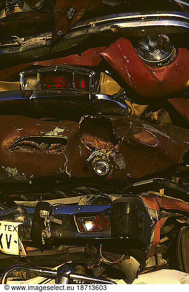 Detail of crushed cars in junkyard  USA.