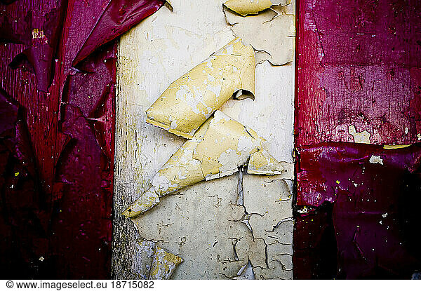 Detail of peeling paint at an abandoned resort hotel in the Catskills Mountains.