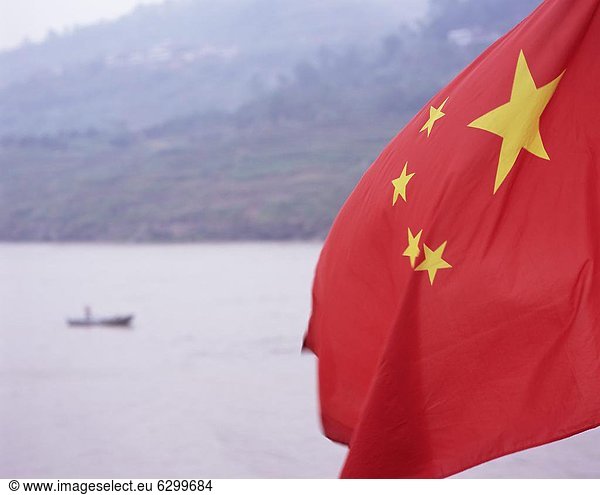 Detail of the Chinese flag flying  Yangtze (Yangtse) (Yangzi) River  China  Asia