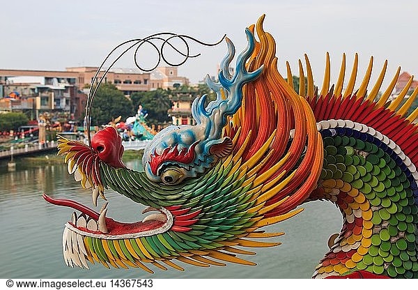 Detail of the Dragon at Dragon And Tiger Pagodas of Lotus Pond  Kaohsiung  Taiwan  Asia
