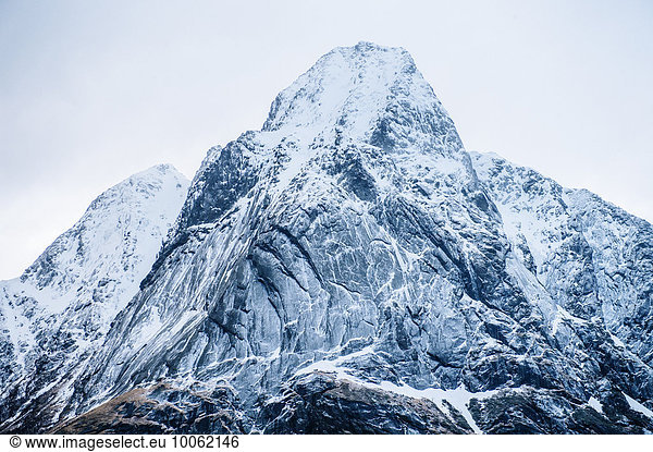 Detail view of snow capped mountain  Reine  Lofoten  Norway