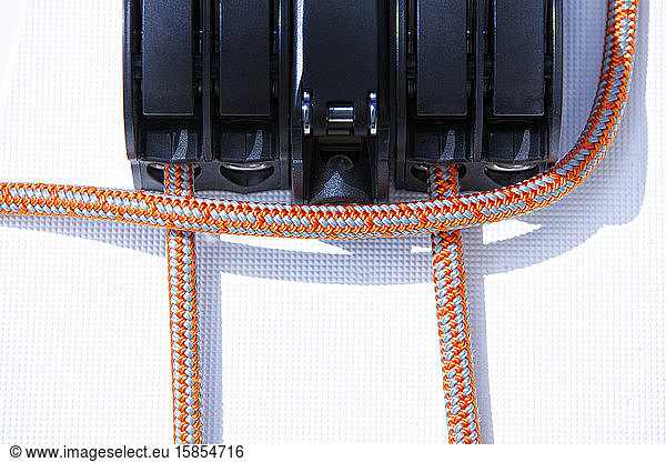 details of rope clutches lock off halyards on a cruising catamaran