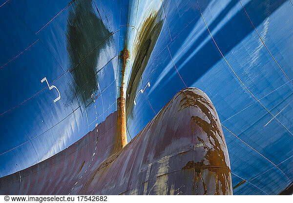 Details of rusty container ship