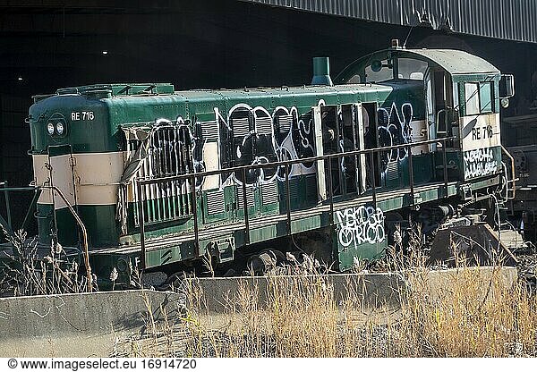 Detroit  Michigan - Eine verschrottete Alco-Eisenbahnlokomotive vor dem Recyclinghof von Strong Steel Products.