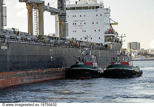 Detroit  Michigan USA  28 November 2023  A 623-foot freighter is stuck near downtown Detroit for the second day after running aground in the Detroit River November 27. The Barbro G is carrying 21  000 tons of wheat to Italy. The tugboats Pennsylvania and Wisconsin will attempt to free the Barbro G