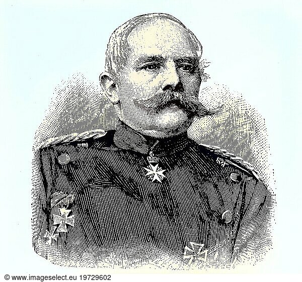 Deutsche Militärs im Deutsch-Französischen Krieg 1870  1871  Gottlieb Heinrich Freiherr von Zedlitz und Neukirch  20. August 1863  14. November 1943  war ein deutscher Beamter und Regierungspräsident in Koszalin  heute Polen  Reproduktion eines Holzschnitts von 1882  digital verbessert  Military people of Deutschland in the Franco-Prussian War 1870  Gottlieb Heinrich Freiherr von Zedlitz and Neukirch  20 August 1863  14 November 1943  was a German official and government president in Koszalin  now Pol